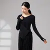 Conjunto de práctica de danza moderna para mujer, top de manga larga irregular con paneles de malla en la parte delantera y trasera, ropa de entrenamiento corporal diario para estudiantes de danza