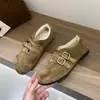 Mocasines lindos y mullidos estilo Birkenstock para mujer, colección otoño/invierno 2026, punta redonda, con detalle de hebilla, cálidos y fáciles de poner, versátiles y elegantes
