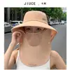 Sombrero de Sol de Verano con Máscara Integrada que Cubre Toda la Cara, Sombrero de Sol de Ala Ancha para Exteriores, Mascarilla Facial Anti-UV para Mujeres