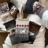 Meias Fair Isle com Flocagem de Cachorro Sem Costura Meia-Calça para Mulheres, Outono e Inverno Espessadas Quentes com Barra Enrolada Vintage Versátil Meias Soltas para Mulheres