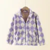 Ropa exterior a cuadros con cuello alto nueva para niños, Ropa exterior de felpa para niñas, Ropa holgada para bebés y niños, Estilo invernal moderno