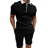 Camiseta Informal para Hombre Estación Independiente Europea y Americana Manga Corta Estampada Corte Delgado Cremallera Solapa Jersey Camisa Polo para Hombre Mismo Color