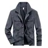 Chaqueta de Pana para Hombre Primavera y Otoño Cuello Alto Casual Color Sólido Chaqueta de Trabajo Abrigo para Hombre con Múltiples Bolsillos