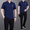 Novo Estilo Roupa Casual de Seda de Gelo para Homens de Meia-Idade e Idosos, Traje Esportivo de Manga Curta e Calça Longa Tamanho Grande para Homens no Verão de 2026