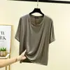 Nueva camiseta de mujer de verano de corte holgado, camiseta básica modal de manga corta, top versátil de cuello redondo, color liso, talla grande, manga corta