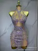 Vestido Bodycon Sexy com Brilho Fino Estilo Europeu e Americano para Mulheres, com Gola Halter, Strass, Costas Abertas, Vestido de Gala para Cantora