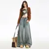 Pantalones de pierna ancha estilo retro americano de alta calidad transfronterizos, mezclilla ultrasuave con efecto de caída, pantalones hasta el suelo, pantalones de pierna ancha americanos azul claro