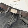 Cinturón sencillo de piel de vaca de dos capas para mujer, con hebilla plateada desgastada, decorativo, para pantalones vaqueros, cinturón de moda unisex.