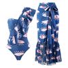 Traje de baño conservador de tres piezas europeo y americano unido que cubre el vientre para playa y aguas termales, bikini unido retro francés