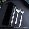 Fornecimento Direto da Fábrica Aço Inoxidável 304 Colher e Hashi Portáteis para Estudantes Conjunto de Talheres para Viagem ao Ar Livre Presente Publicitário