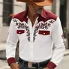 Camisa de manga larga para hombre, camisa casual de botones, camisa transpirable suave estilo étnico retro de mezclilla para hombre