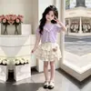 2026 Conjunto de Dos Piezas de Moda Elegante para Niña, Top Delgado de Manga Corta, Falda de Encaje Dulce y Linda, Personalidad, Tendencia