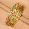 Pulseira Largo Estilo Palácio Trevo de Quatro Folhas Cravejada de Diamantes Que Não Desbota, Tendência Nacional Padrão Vazado Fivela Dourada Pulseira de Titânio