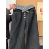 Jeans de Retazos Retro Americanos para Hombres y Mujeres Pantalones de Pierna Ancha Rectos Holgados Lavado Negro Retro Estilo Callejero Pantalones Largos hasta el Suelo Modernos
