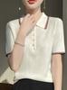 Sentido del Diseño Nicho Chic Contraste Solapa Polo Camisa Mujer Primavera Verano Estilo Occidental Reductor de Edad Moda Delgado Suéter Tendencia