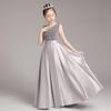 Traje de Presentación para Concurso de Piano para Niñas Vestido de Princesa Infantil Modelo de Presentación Vestido de Noche Gris Bebé con Lentejuelas