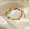 Lele Jewelry Moda Europeia e Americana Pulseira de Aço Inoxidável de Duas Camadas em Forma de Cobra Estilo Étnico Retro com Strass Joias de Aço Titânio Ouro 18K