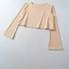 Atacado de roupas femininas transfronteiriças 2026 outono novo sexy hot girl ombro a ombro manga longa justa T-shirt curta