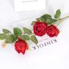 Ramo de rosas de terciopelo de 3 cabezas, simulación de flores artificiales para bodas en casa, rosas de varias cabezas, rama larga, accesorios de fotografía para hoteles y personas
