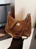 Bolso de Cadena Diamantada de Terciopelo de Ciervo para Mujer, Gama Alta, Otoño e Invierno, Nuevo Estilo Coreano, Diseño de Nicho, Moderno, Versátil, Bolso de Axila