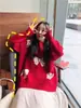 Suéter Rojo Navideño para Mujer Otoño e Invierno 2025 Nuevo Estilo de Moda Popular Estilo Retro Estilo Japonés Estilo Relajado Ropa de Año Nuevo