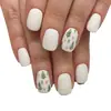 Uñas Cuadradas Cortas Brillantes 2025 Nueva Manicura Navideña Árbol de Navidad Blanco Lindo Uñas Portátiles 24 Piezas