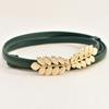 Cinturón Fino Vintage Ajustable Hebilla Hoja de Oro Charol Cadena de Cintura de Piel de Vaca para Mujer Todo-partido Decorativo Vestido