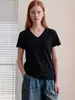 Camiseta Básica Versátil Io Order2026 Verano Minimalista Color Sólido Cuello en V Manga Corta Lino Suave para el Trabajo