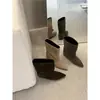 Botas vaqueras occidentales de ante para mujer, estilo retro minimalista, para aumentar la altura, caña ancha, punta fina, versátiles, adelgazantes, botas de moda