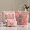 Bolsa de Higiene Pessoal Simples Ins Feminina para Banho Viagem Fitness Portátil Respirável Drenagem Bolsa de Armazenamento Bolsinha de Malha Bolsa de Cosméticos