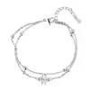 Pulsera de Trébol de Cuatro Hojas con Circonita Diseño de Doble Capa Popular en Instagram Pulsera de Perlas Redondas y Corazón Estilo Coreano Pulsera de Trébol con Diamantes Brillantes