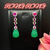 Nuevos Aretes Colgantes de Jade Imitación Zircón Elegantes de Lujo Ligero Antiguo Medio Diseño Nicho Aguja de Plata