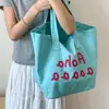 Bolsa de Lona con Letra Dopamina para Mujer 2025 Nueva Moda Trendy Bolso Tote Coreano Casual Gran Capacidad Bolsa de Compras
