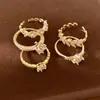 Anillo abierto con forma de espiga de trigo de circón y perla, forma de diamante redondo, sensación de nicho de alta gama, exquisito juego de cinco piezas de joyería de lujo ligero