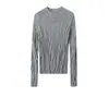 Design de rosa~Suéter de lã com gola redonda feminino malha fina ultrafino levemente transparente sexy slim-fit suéter pullover malharia