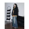 Jeans Azules Retro Nostálgicos de Pierna Ancha para Mujer, Pantalones de Moda Nuevo Estilo Americano Sueltos con Caída de Cintura Alta para Figura de Pera, Largos hasta el Suelo