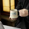 Taza de Oficina de Cerámica Gruesa Color Rojo Flint Vintage, Taza Personal de Gran Capacidad con Separación para Té y Agua con Tapa, Juego en Caja de Regalo para Uso en Casa
