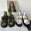 Hebilla de Cinturón Punta Redonda Suela Gruesa Estilo Simple Doble Hebilla Sandalias para Mujer 2026 Modelo Nuevo Punta Abierta Tacón Medio Estilo Romano