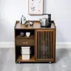 Mesa de Chá Móvel, Armário Lateral, Mesa Lateral de Sofá, Mesinha de Café, Mesa de Bar para Chá, Suporte para Ferver Água, Armário para Preparo de Chá, Prateleira de Bambu