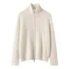 Novo cardigã de cashmere liso de gola alta média outono e inverno para mulheres, jaqueta de malha de manga comprida solta com zíper