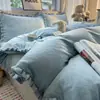 Otoño e Invierno Nuevo Color Sólido Encaje Pequeño Terciopelo de Leche Terciopelo de Cristal Juego de Cuatro Piezas Juego de Ropa de Cama Engrosada de Invierno Venta al por Mayor