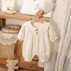 Mameluco de Manga Larga de una Sola Capa tipo Crema de Burbujas Estilo Otoño para Bebés Niñas, Pelele Infantil con Cierre en la Entrepierna, Monito de Dibujos Animados para Niños