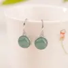 Yuebao Joias Jade Azul Água Prata de Lei S925 Banhado Padrão Redondo Estilo Étnico Alto Padrão Luxo Leve Gancho de Orelha Brincos de Prata