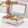 Estufa de buffet de cristal grande de acero inoxidable, estufa de buffet hidráulica visible de color dorado, estufa de calentamiento para restaurante de hotel, estufa de comedor con tapa abatible