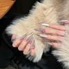 Yihe Manicura Gato Sonriente Ojo de Gato Francés Degradado Sombra de Luna Morado Temperamento Suave Diamantes Apilados Uñas Portátiles Desmontables