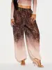 Pantalones largos de malla con estampado de tigre, cintura elástica, estilo linterna para mujer, corte holgado, casual estilo vacacional, estilo fino de verano