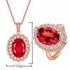 Propuesta en vivo de TikTok flor de diamante artificial traje de joyería de boda venta caliente anillo de diamante rubí de cuatro garras collar con colgante
