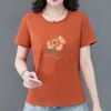 Comercio exterior transfronterizo~Camiseta de manga corta de alta gama para mujer, nuevo estilo de verano, estampada, corte holgado, adelgazante, top casual para madres de mediana edad