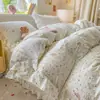 Juego de Cama Romántico Francés de Encaje Grande Acolchado Estilo Cuatro Piezas INS Fresco Estilo Princesa Sábana de Gasa Acolchada de Algodón Puro