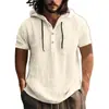 Transfronterizo 2025 nueva sudadera con capucha de manga corta de algodón y lino europea y americana con capucha sudadera con capucha primavera y verano casual camiseta de playa para hombre